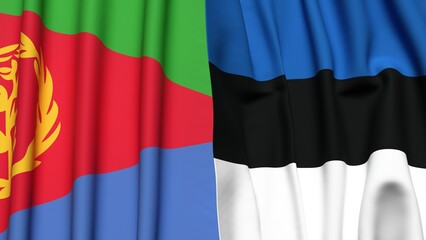 Fototapeta premium Flags of ERITREA and Estonia with realistic cloth texture
