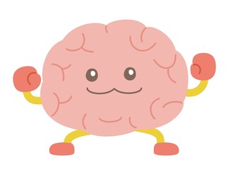 脳のキャラクターがガッツポーズをしているイラスト