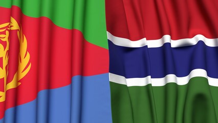 Fototapeta premium Flags of ERITREA and GAMBIA with realistic cloth texture