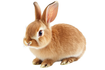 Obraz premium a cute fluffy rabbit with soft light brown fur sits calmly against a white background showcasing its large ears and bright eyes embodying the charm of small animals