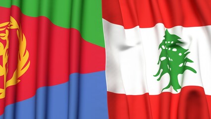Flags of ERITREA and LEBANON with realistic cloth texture