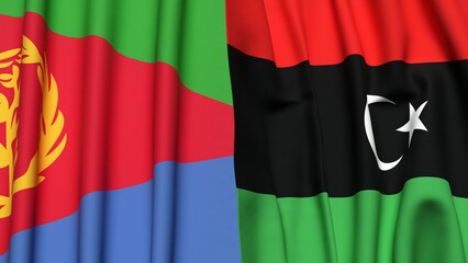Fototapeta premium Flags of ERITREA and LIBYA with realistic cloth texture