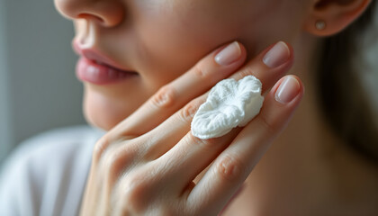 Naklejka premium woman holding a piece of cream in her hand