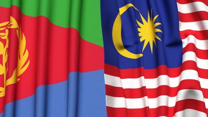 Flags of ERITREA and MALAYSIA with realistic cloth texture