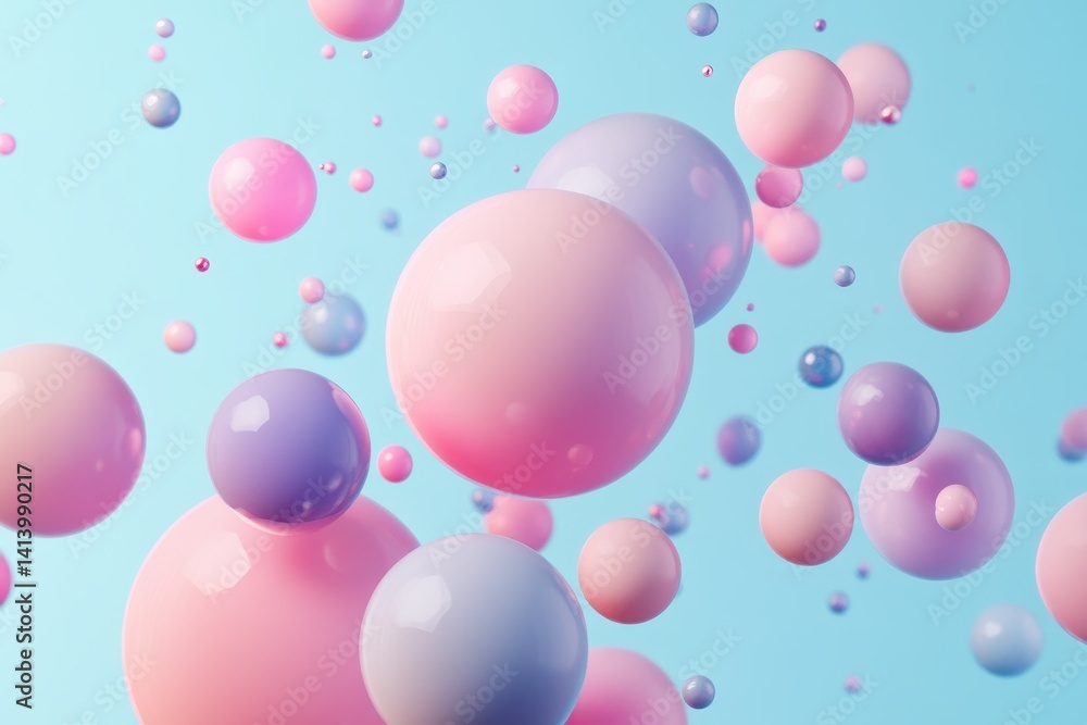 Poster Bubbles rise and expand against a bright blue backdrop in a playful display of color and movement, able 3D of a bubbles rising upwards and expanding With alpha channel