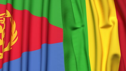 Fototapeta premium Flags of ERITREA and MALI with realistic cloth texture