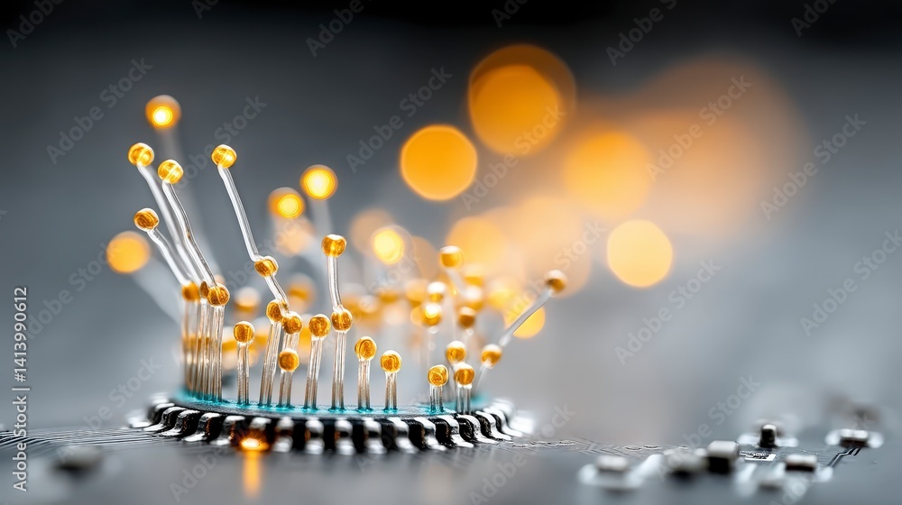 Poster high tech server hardware close up illuminated circuitry macro photography
