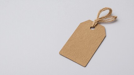 A blank brown tag with a string, set against a plain background, ideal for labeling or crafting.