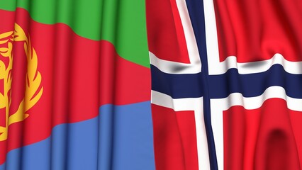 Flags of ERITREA and NORWAY with realistic cloth texture
