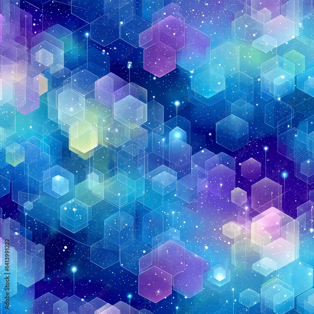 Poster cosmic hexagon pattern galaxy space background design