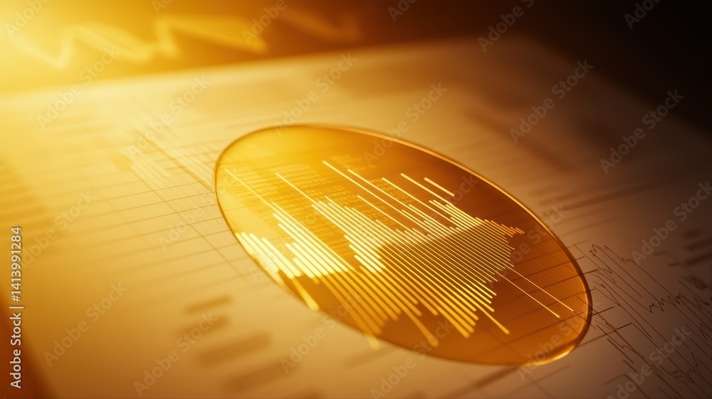 Poster golden graph and chart overlay representing data analysis concept
