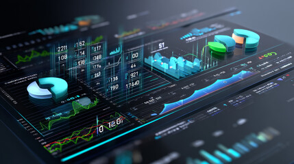 Obraz premium Futuristic Data Visualization 3D Charts and Graphs Displaying Financial Market Analysis