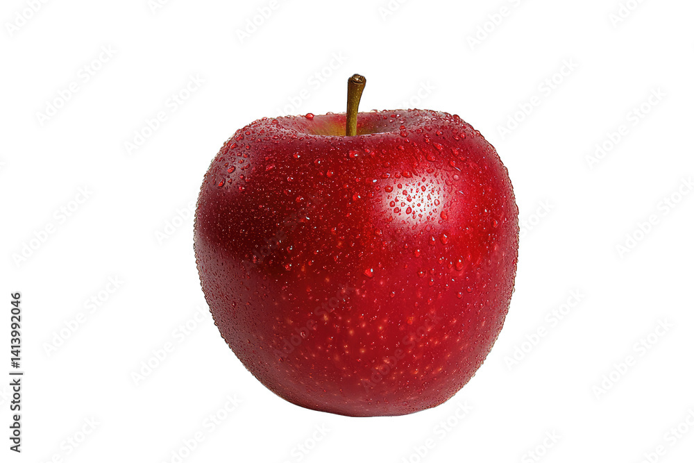 Poster shiny red apple with water droplets on its surface highlighting its freshness and appeal the backgro