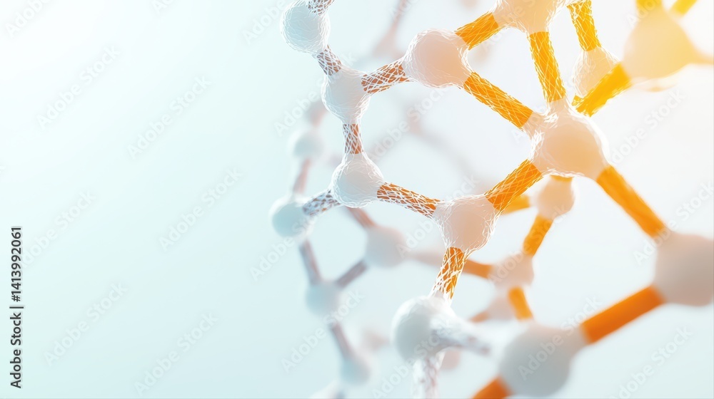 Poster abstract molecular structure with colorful bonds and nodes