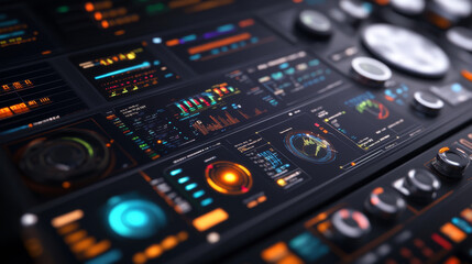 Futuristic Technology Dashboard Interface Digital Display Screen with Data Graphics and Controls