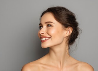 Radiant Woman's Profile:  Smiling, Natural Beauty Portrait