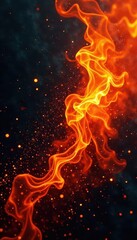 Fototapeta premium Fiery orange and black chaotic texture, abstract explosion , red, black, dynamic