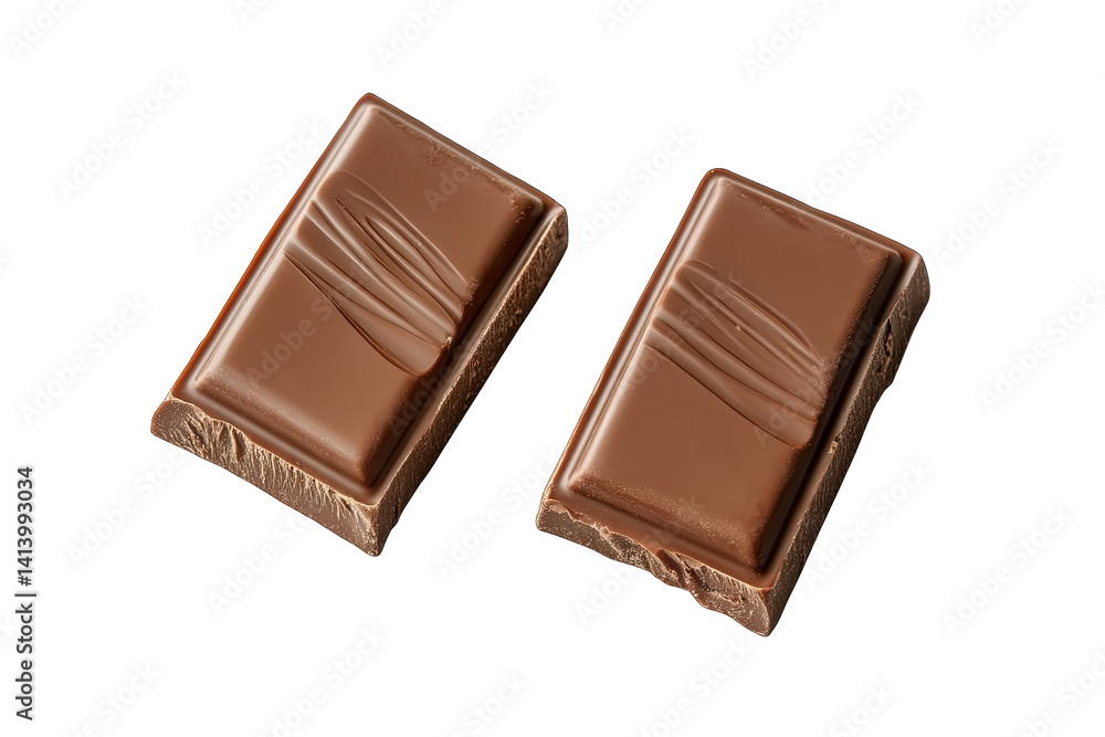 Poster two chocolate bars showcasing their smooth glossy surfaces and distinct segments they are arranged s