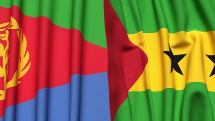 Fototapeta premium Flags of ERITREA and SAO TOME with realistic cloth texture