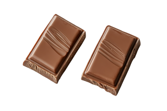 two chocolate bars showcasing their smooth glossy surfaces and distinct segments they are arranged side by side on a white background highlighting their rich brown color and inviting appearance
