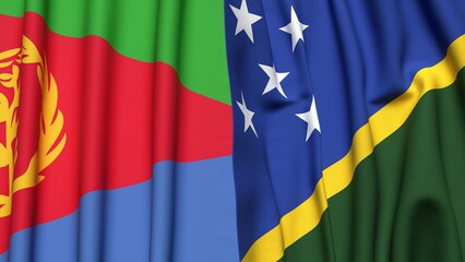 Flags of ERITREA and SOLOMON ISLANDS with realistic cloth texture