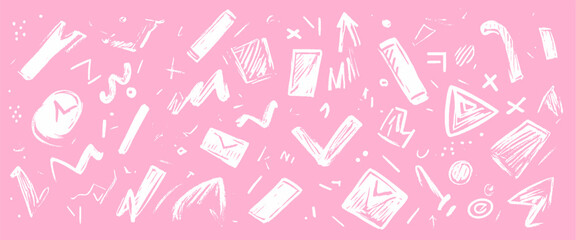 Vector white and pink seamless hand draw geometric ink stroke texture