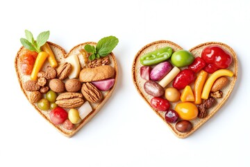 heart made out of food on a white background