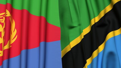 Flags of ERITREA and TANZANIA with realistic cloth texture