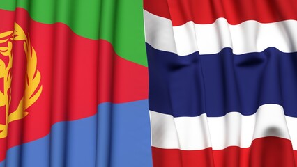 Flags of ERITREA and THAILAND with realistic cloth texture