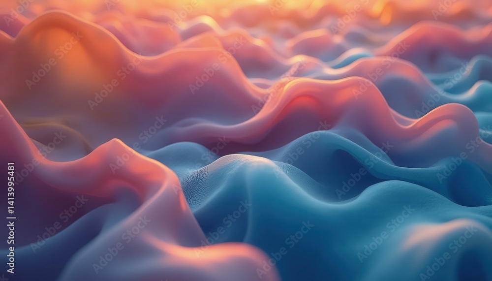 Poster abstract waves of color flow smoothly in a serene and calming gradient of light, peach, pink, and bl