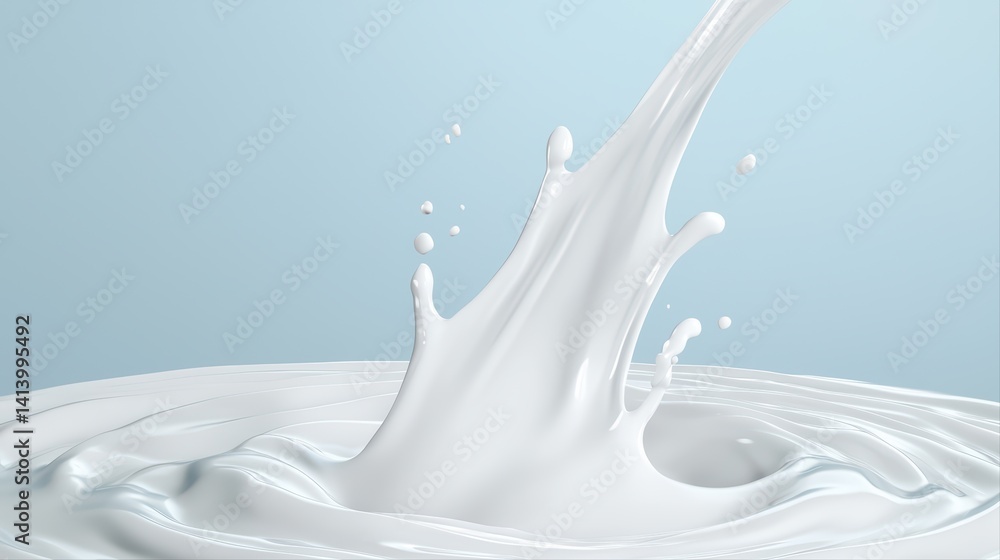 Poster splashing white liquid creating dynamic movement against soft background