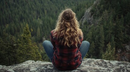 Serene Contemplation: A Woman Finds Peace Amidst a Lush Forest