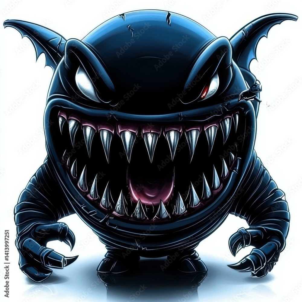 Aufkleber menacing dark fantasy creature with sharp teeth and piercing gaze standing on white background