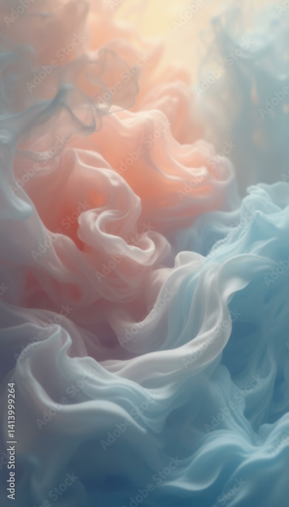 Poster ethereal swirls of soft blue and peach abstract formations