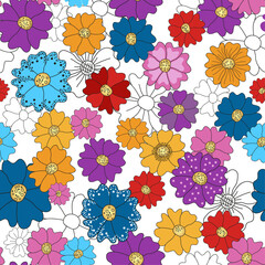 Vector illustration of colorful seamless floral pattern. Floral organic background with flowers on  transpdrent background, For textile, wallpaper and packaging