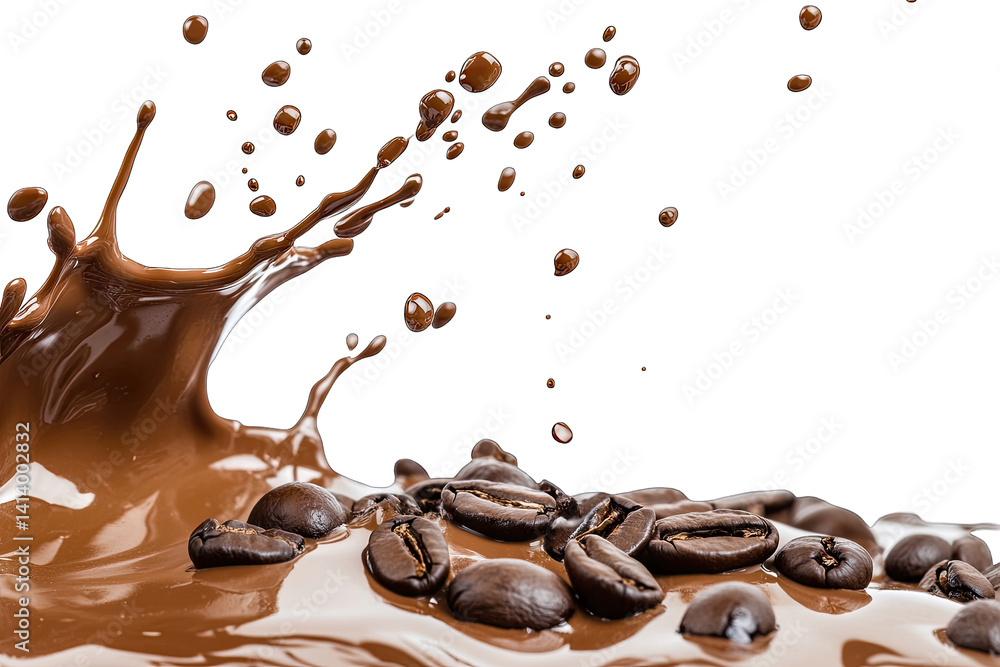 Aufkleber a dynamic splash of chocolate with coffee beans scattered around emphasizing the rich textures and c