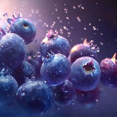 The camera focuses on a cluster of blueberries, zooming in on their smooth, matte surface