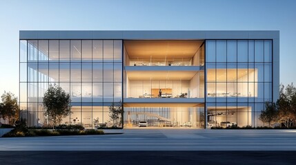 Obraz premium Modern Glass Office Building at Dusk