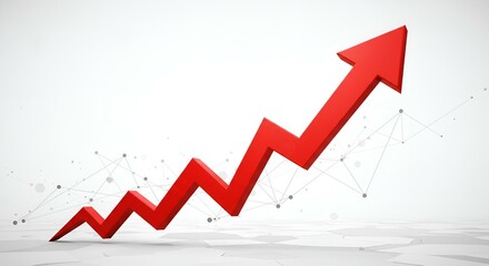 Stylized 3D arrow graph sharply rising upward, representing business growth, success, and upward trend.
