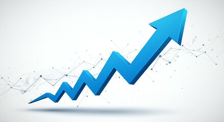 Stylized 3D arrow graph sharply rising upward, representing business growth, success, and upward trend.