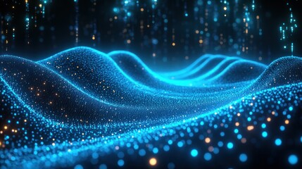 Obraz premium Abstract Blue Glowing Particle Wave Field