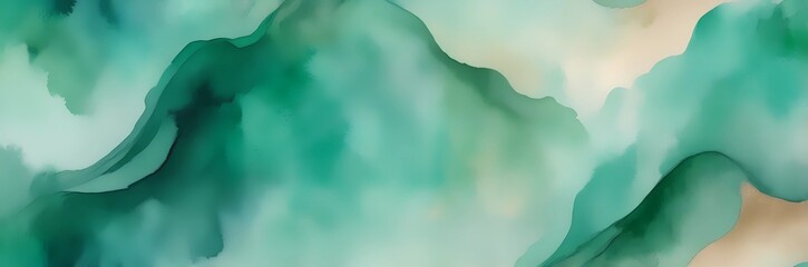 Abstract watercolor painting in green and beige shades for modern art background design ideas