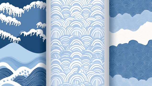 Light blue Japanese seamless wave pattern with simple fish-scale texture