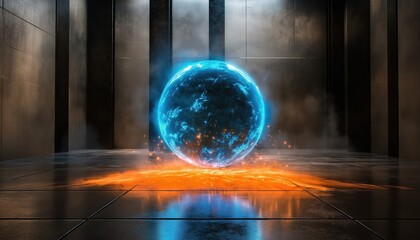 Fototapeta premium Quantum Computing Sphere Futuristic Energy Core in Dark Tech Room - Innovation