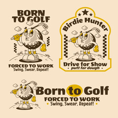 Funny Retro Golf TShirt Bundle with Cool Ball Character Quotes