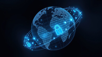 digital locks and padlocks around the earth, global cyber protection, antivirus, security concept