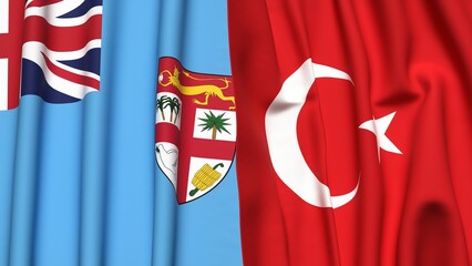 Flags of FIJI and TURKEY with realistic cloth texture