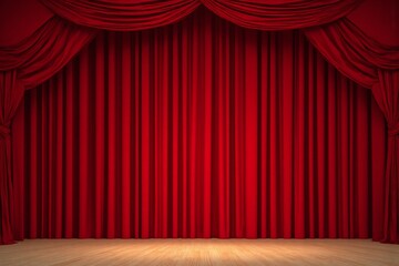 red curtain on a wooden floor in front of a stage