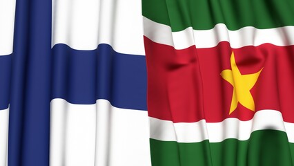 Fototapeta premium Flags of FINLAND and SURINAME with realistic cloth texture