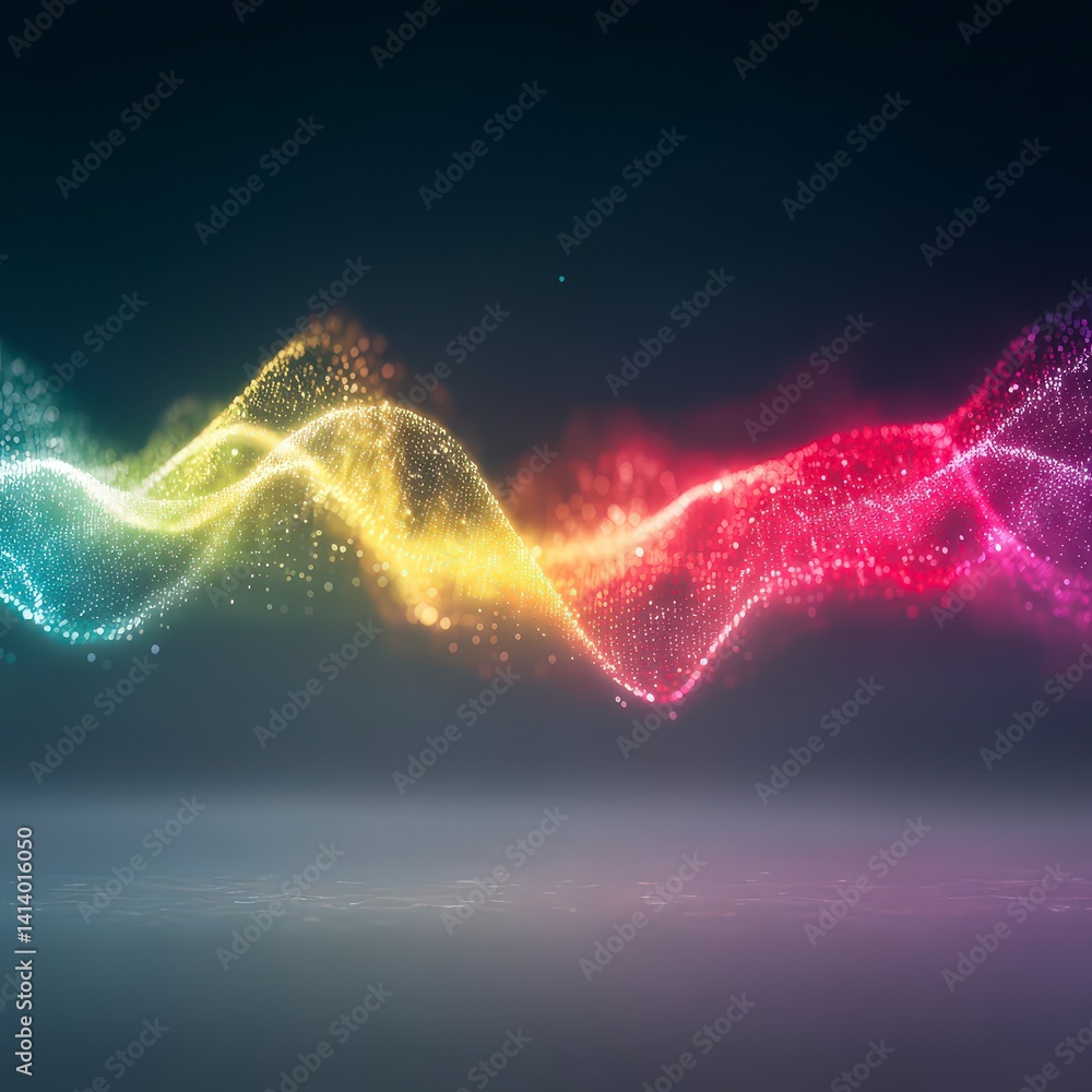 Poster abstract colorful light waves particle flow digital art background
